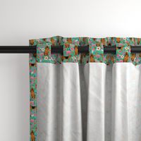 bloodhound dog fabric (smaller scale) dogs and florals -turquoise