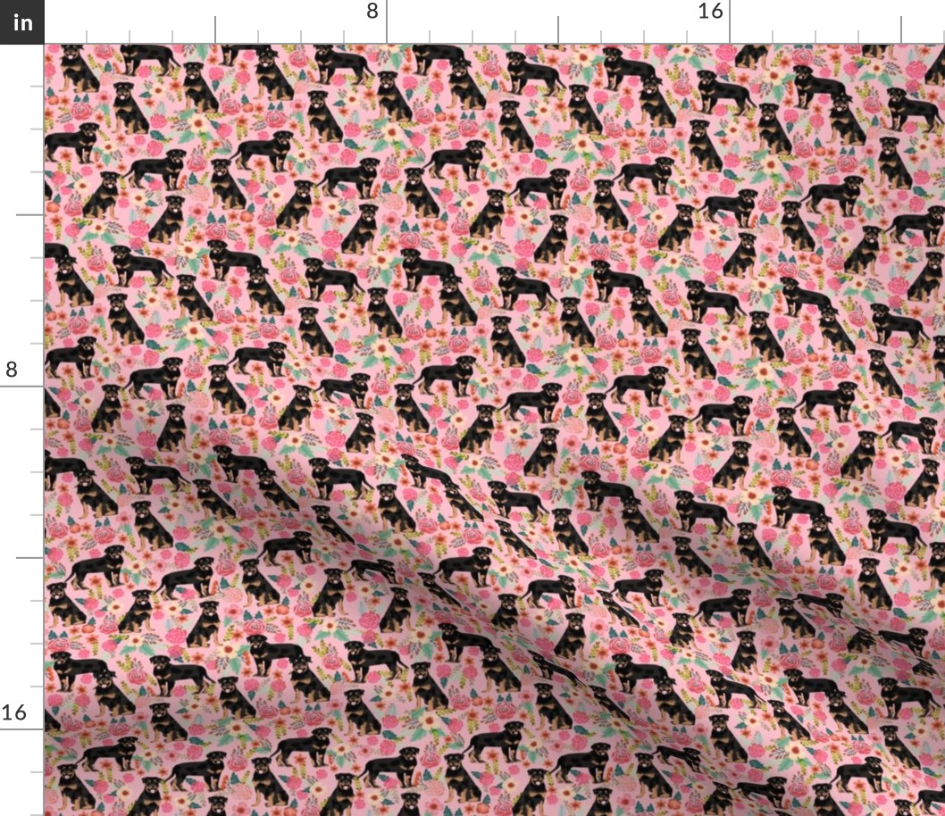rottweiler floral (smaller scale) dog fabric rottweilers dog design