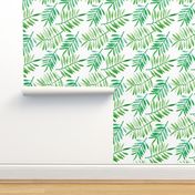 Watercolor painted palm leaf garden lush nature summer green