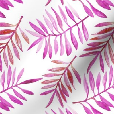 Watercolor painted palm leaf garden lush nature summer pink purple