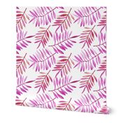 Watercolor painted palm leaf garden lush nature summer pink purple