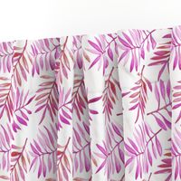 Watercolor painted palm leaf garden lush nature summer pink purple
