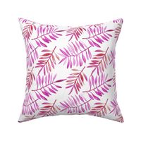 Watercolor painted palm leaf garden lush nature summer pink purple