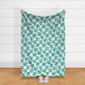 Heart Shaped Watercolor Monstera Leaves - blue green & white - large