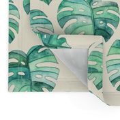 Heart Shaped Watercolor Monstera Leaves - green & cream - large