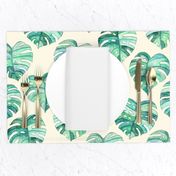 Heart Shaped Watercolor Monstera Leaves - green & cream - large