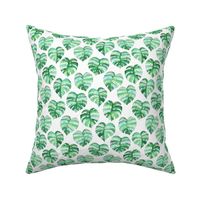 Heart Shaped Watercolor Monstera Leaves - green & white - small