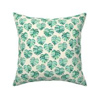 Heart Shaped Watercolor Monstera Leaves - green & cream - small