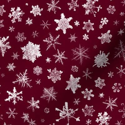 photographic snowflakes on burgundy (large snowflakes) 