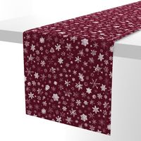 photographic snowflakes on burgundy (large snowflakes) 