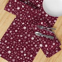 photographic snowflakes on burgundy (large snowflakes) 