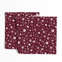 photographic snowflakes on burgundy (large snowflakes) 