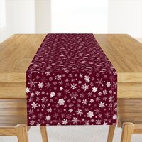 photographic snowflakes on burgundy (large snowflakes) 