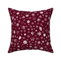 photographic snowflakes on burgundy (large snowflakes) 