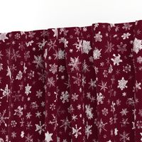 photographic snowflakes on burgundy (large snowflakes) 