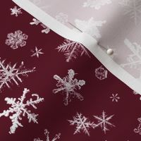 photographic snowflakes on burgundy (large snowflakes) 