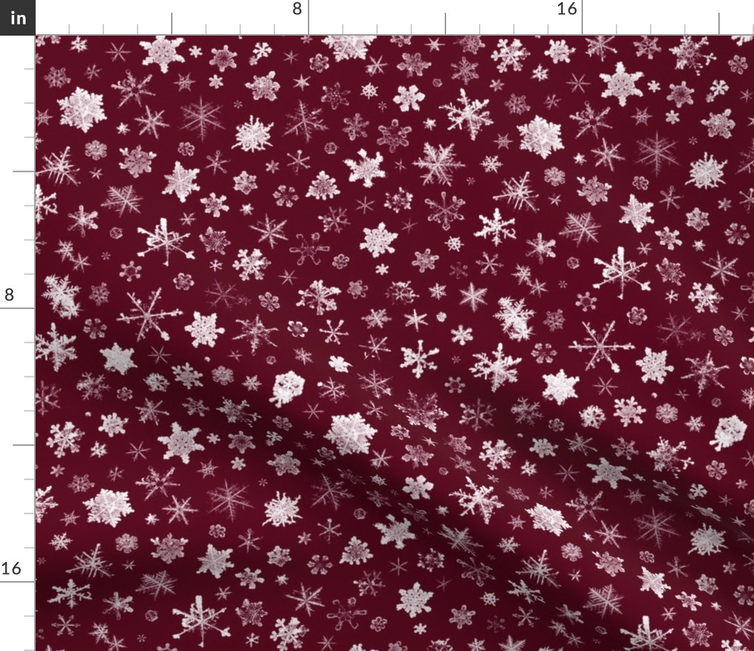 photographic snowflakes on burgundy (large snowflakes) 