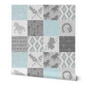 BoHo Horses Quilt - Aqua and Grey - Wild Horses wholecloth quilt