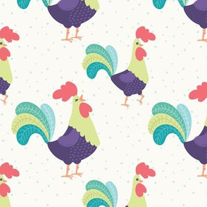 Bright Roosters on Light Background