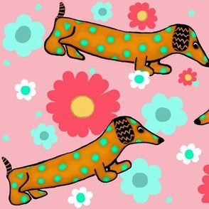 The Dotted Dachshund Garden Party-Stagger Lg. Dog Breed Print 