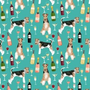 Wire Fox Terriers (smaller scale) dog breed fabric wine