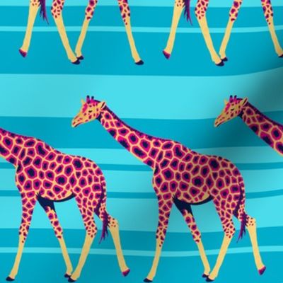 Bright Giraffes on Blue Stripes