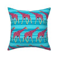 Bright Giraffes on Blue Stripes