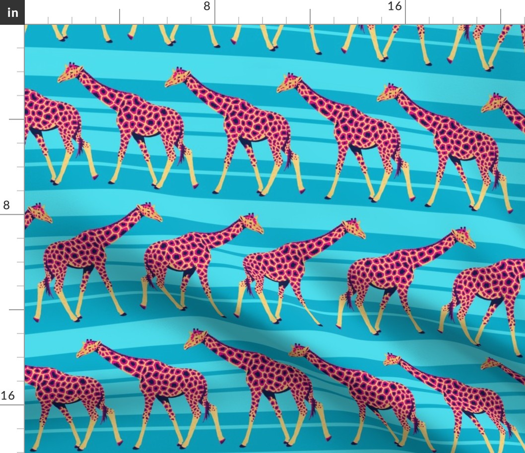 Bright Giraffes on Blue Stripes