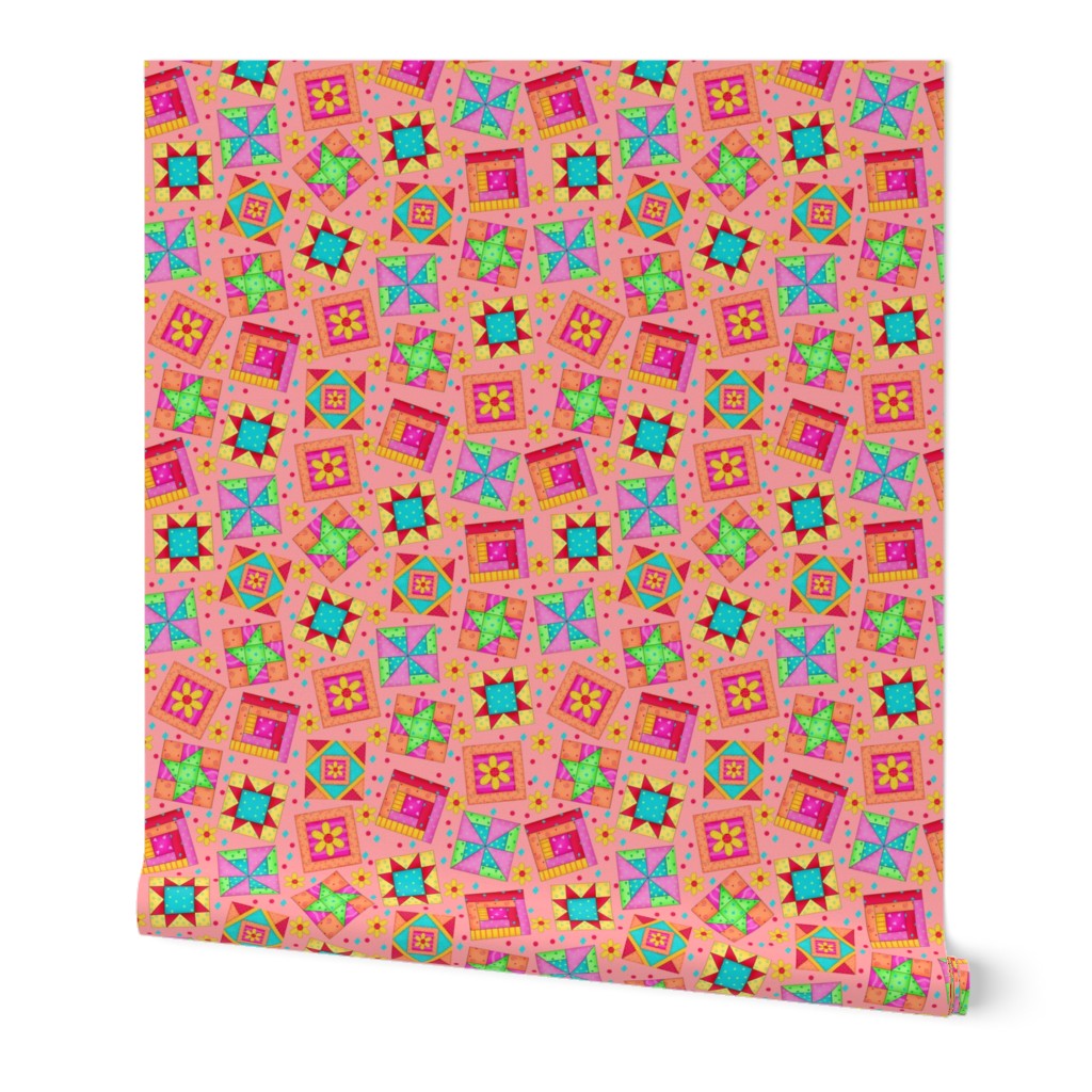 Multicolor Quilt Art Blocks Coral Large