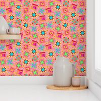 Multicolor Quilt Art Blocks Coral Large