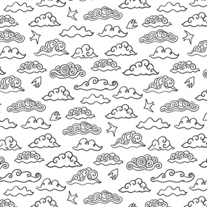 Doodle swirls clouds design. Black and white sky pattern