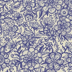 Ditsy Doodle Floral in Indigo Navy & Cream small print
