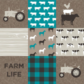 Farm Life - Patchwork wholecloth - turquoise, brown, & tan C18BS