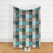 Farm Life - Patchwork wholecloth - turquoise, brown, & tan (90) C18BS