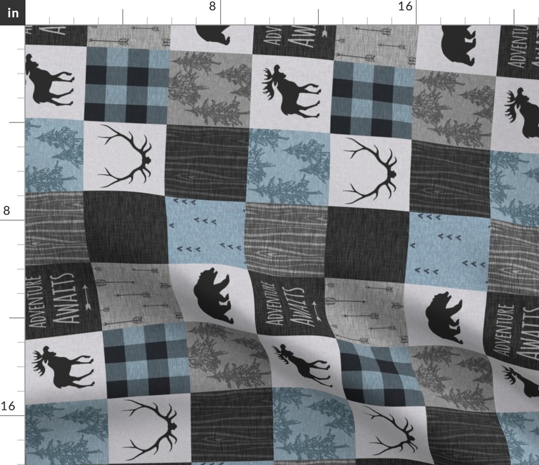 3” Adventure Awaits Quilt- light blue, black and grey