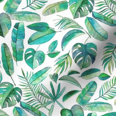 Blue Green Tropical Leaf Scatter on White - small