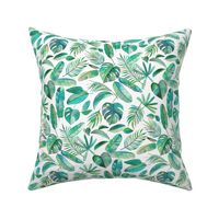 Blue Green Tropical Leaf Scatter on White - small