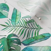 Blue Green Tropical Leaf Scatter on White - small