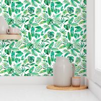 Emerald Tropical Leaf Scatter on White - small