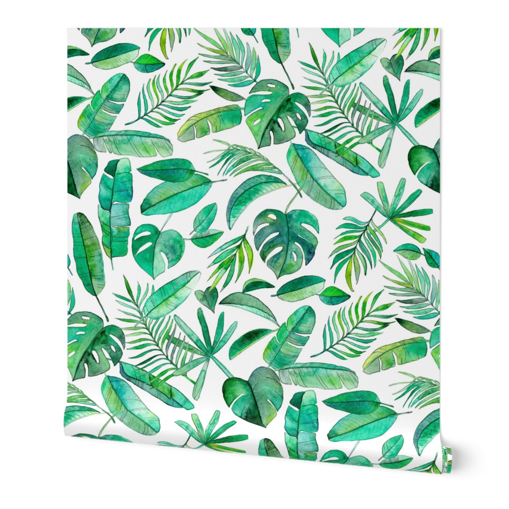 Emerald Tropical Leaf Scatter on White - large