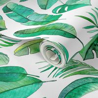 Emerald Tropical Leaf Scatter on White - large