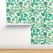 Emerald Tropical Leaf Scatter on White - large