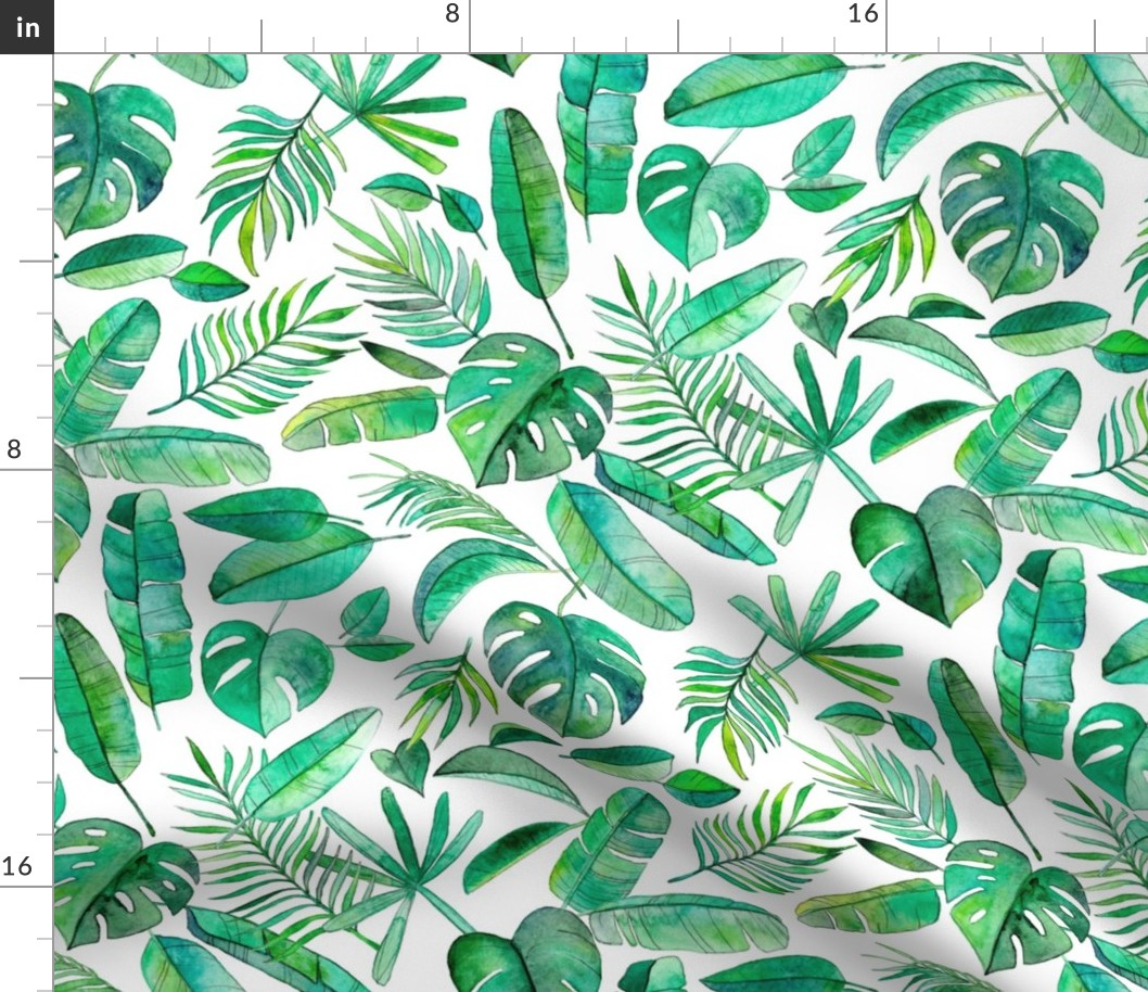 Emerald Tropical Leaf Scatter on White - large