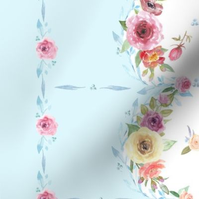French Country - Floral, Dots and Blue Border