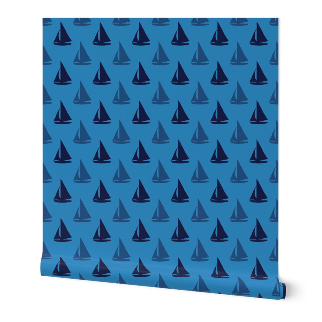 Little Blue Sailboats on Blue