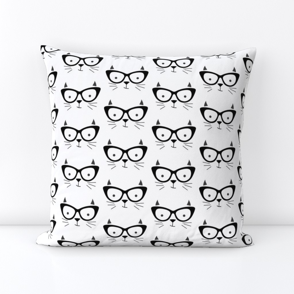 hipster cat face with black glasses no outline