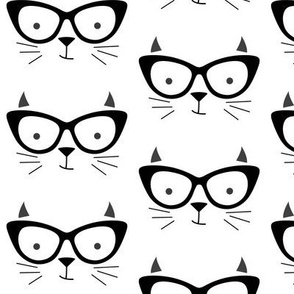 hipster cat face with black glasses no outline