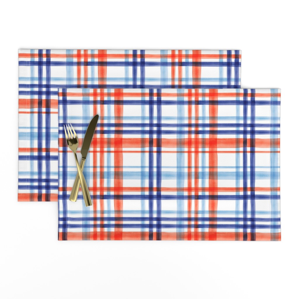 watercolor plaid multi colored - orange and blue