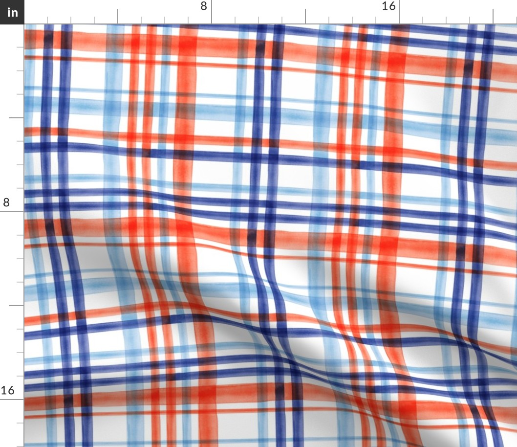 watercolor plaid multi colored - orange and blue