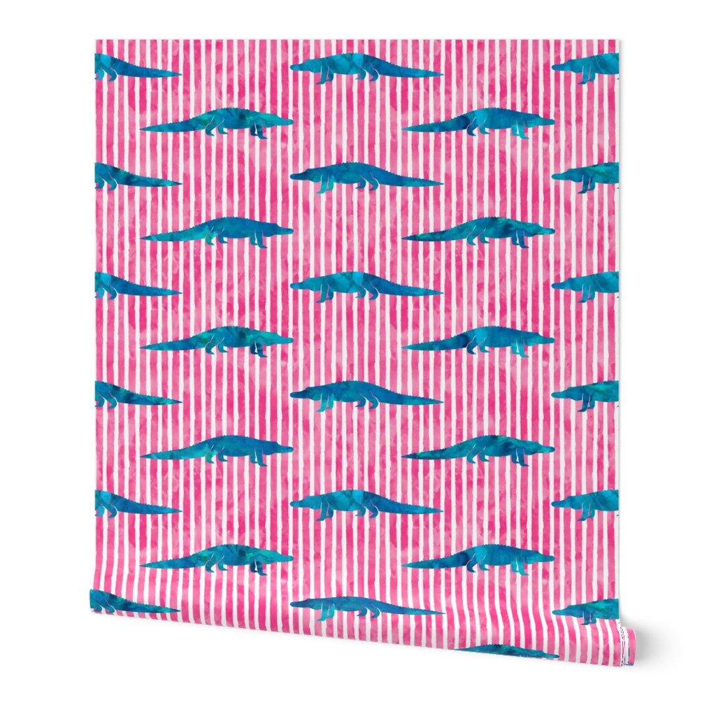 alligators on pink stripes